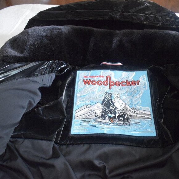 WOODPECKER Wet Black Hooded puffer/parka/coat/jacket Size SMALL - Picture 10 of 12
